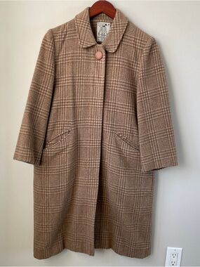 Japanese Tan Plaid Wool Coat